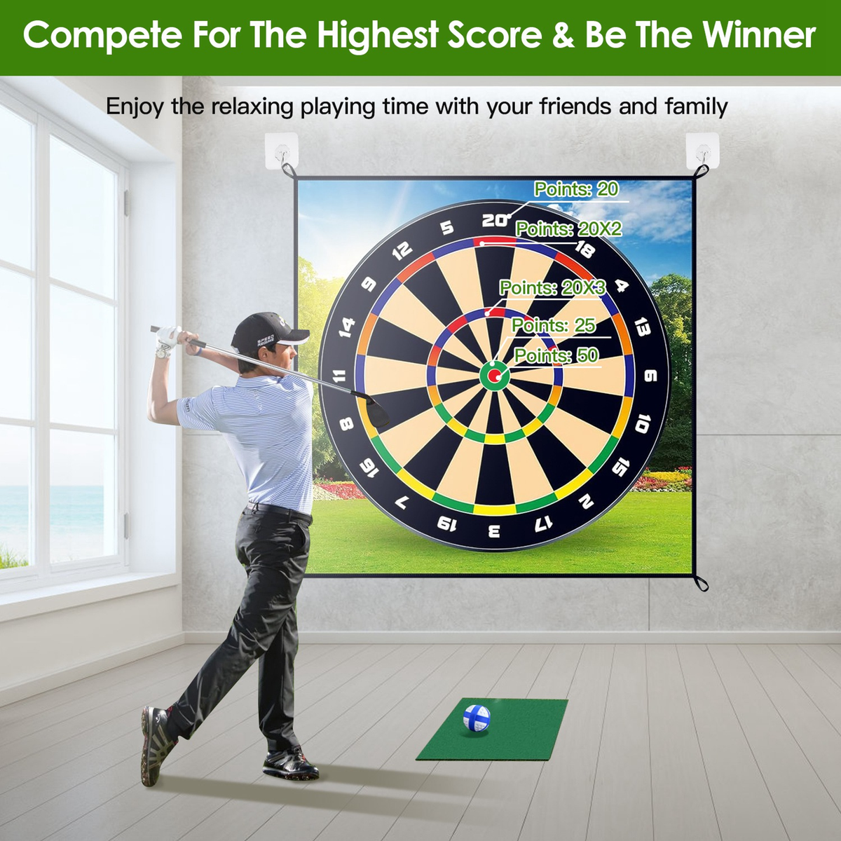 Golf Chipping and Dart Game Mat Set with Stakes