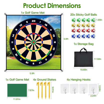 Golf Chipping and Dart Game Mat Set with Stakes
