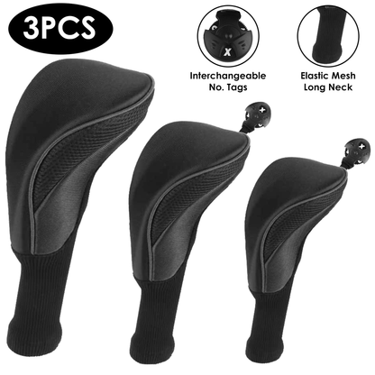 Mesh Golf Club Head Covers Set, 3-Piece with Long Neck