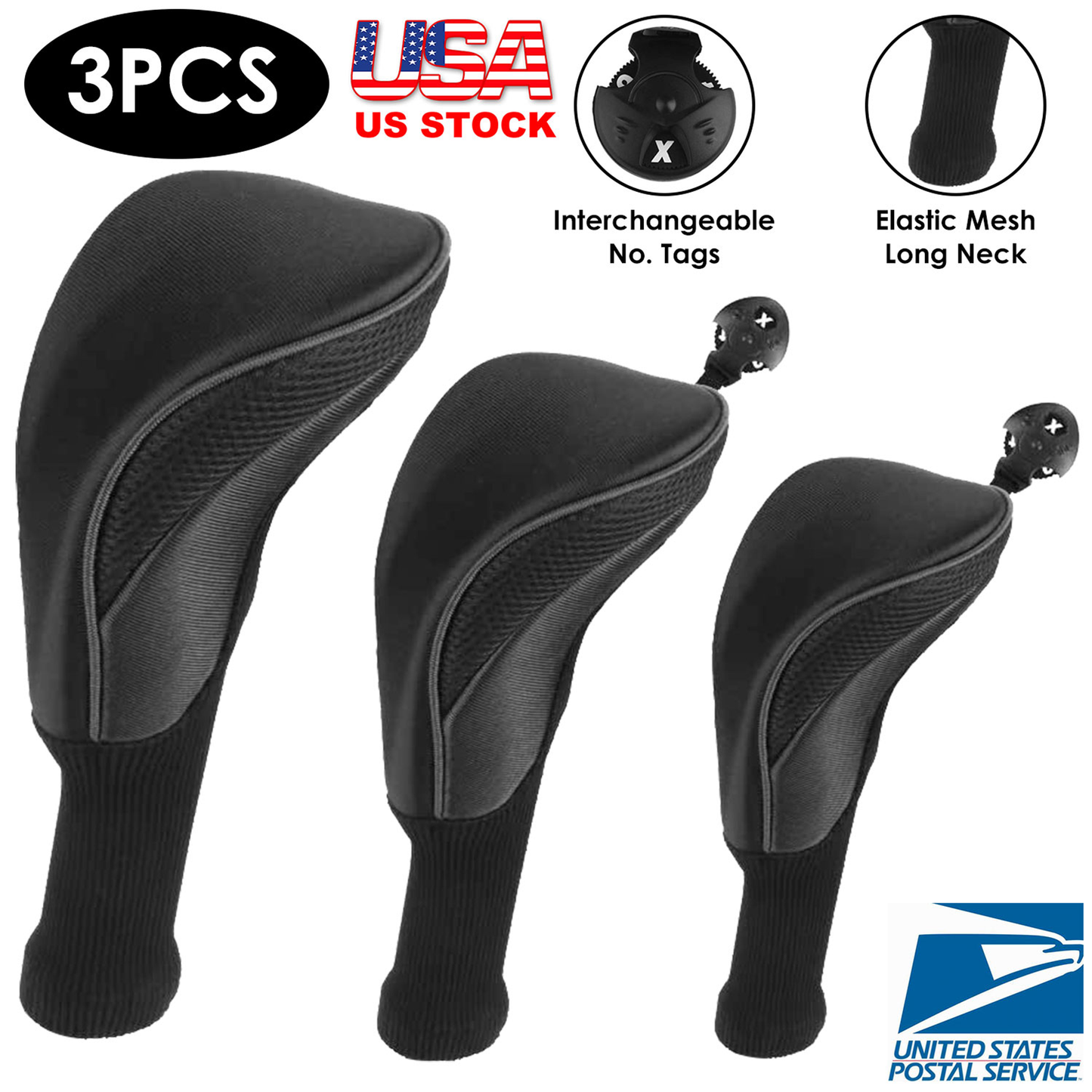 Mesh Golf Club Head Covers Set, 3-Piece with Long Neck