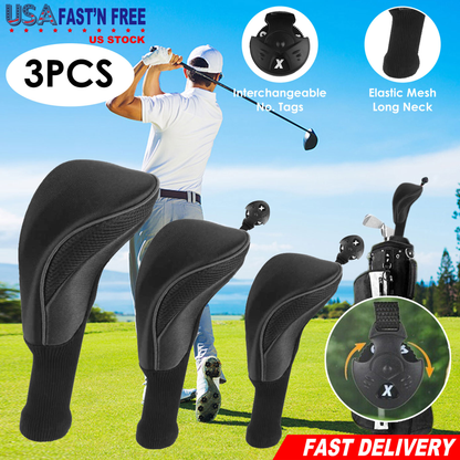 Mesh Golf Club Head Covers Set, 3-Piece with Long Neck