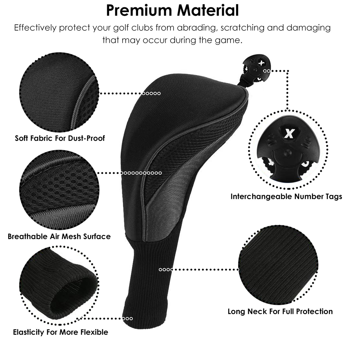 Mesh Golf Club Head Covers Set, 3-Piece with Long Neck