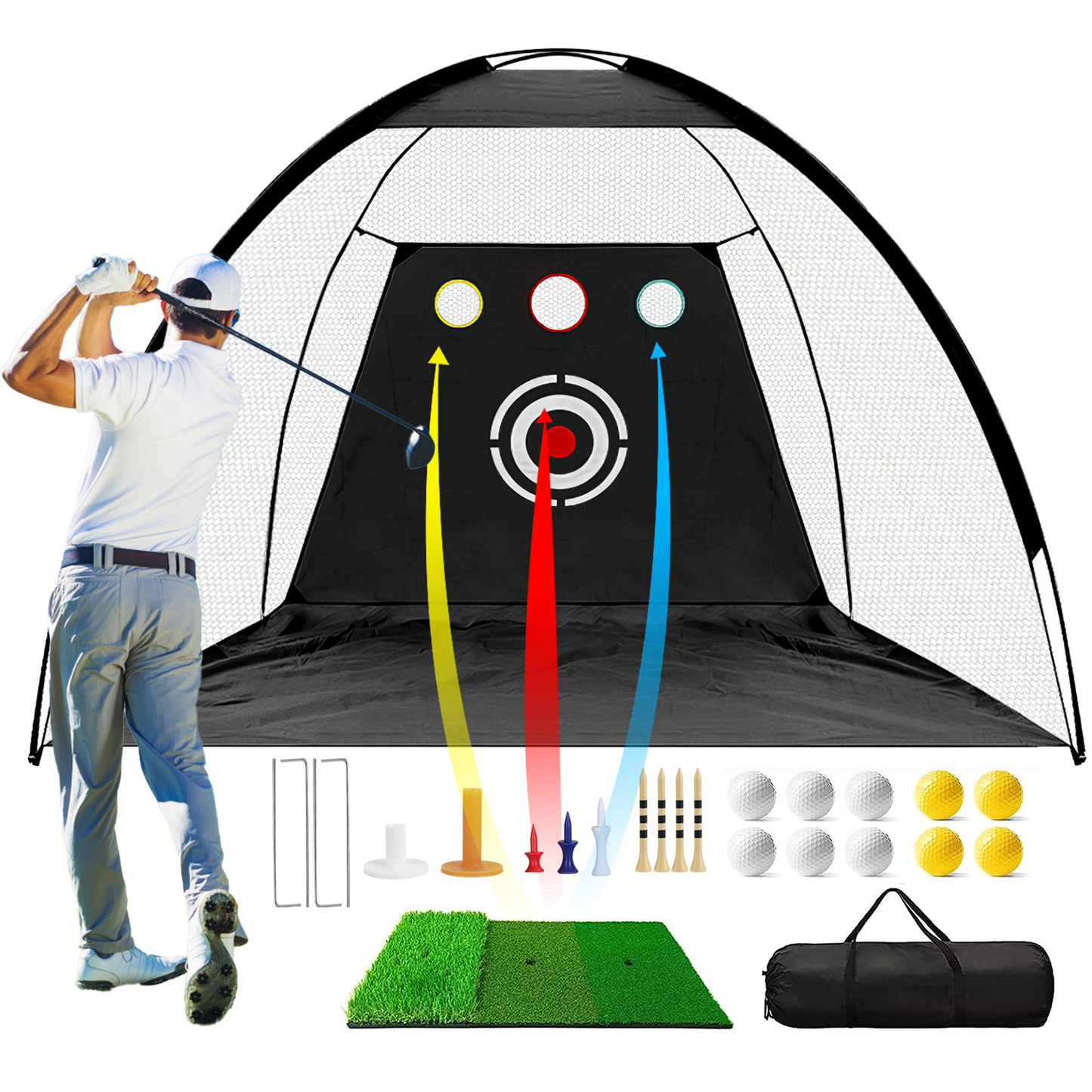 10x7 ft Golf Practice Net with Mat, Balls and Target