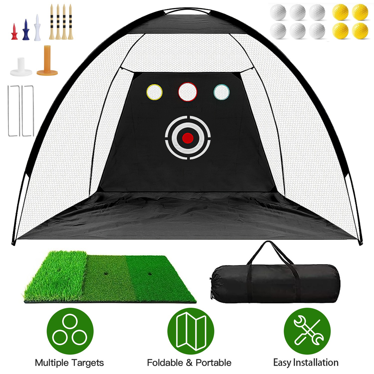 10x7 ft Golf Practice Net with Mat, Balls and Target