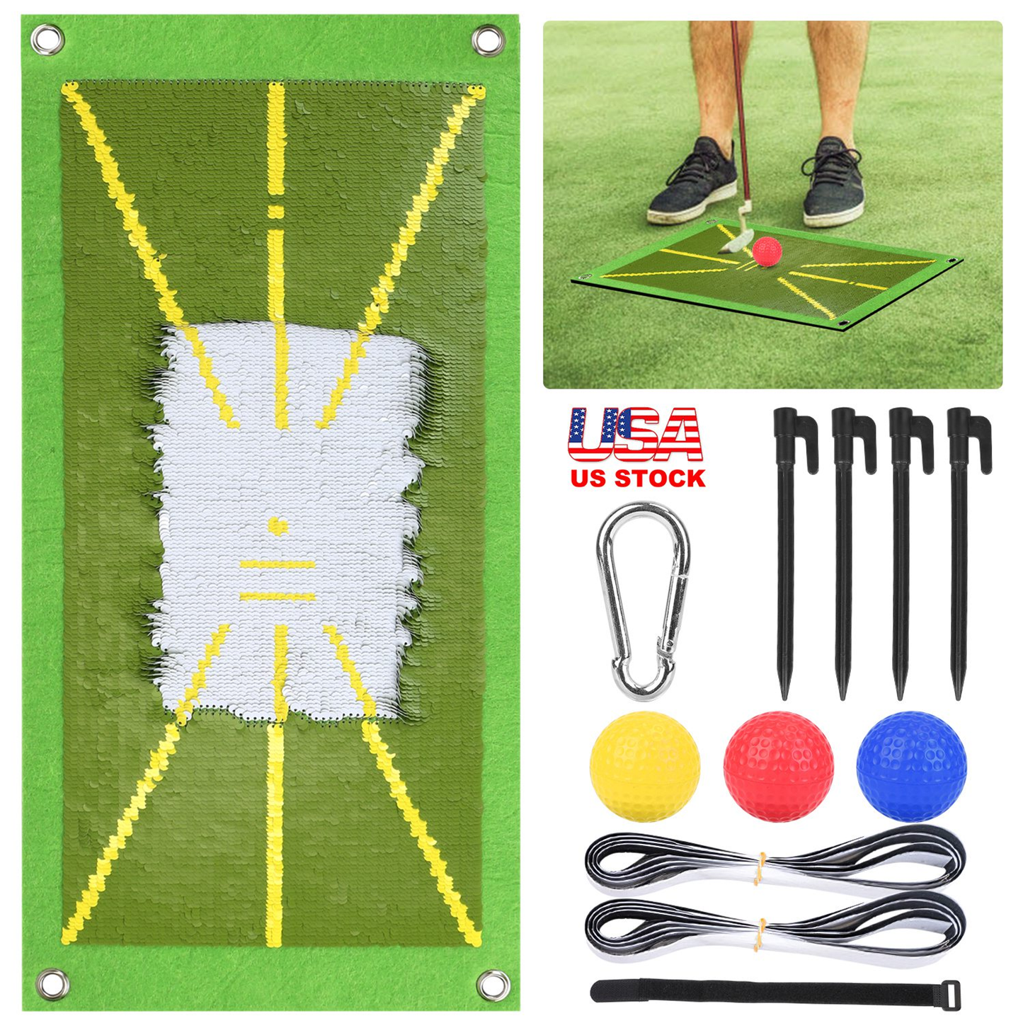 Golf Training Mat with Swing Path Alignment Guide