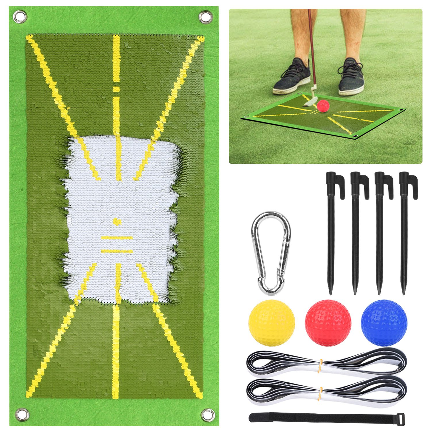 Golf Training Mat with Swing Path Alignment Guide
