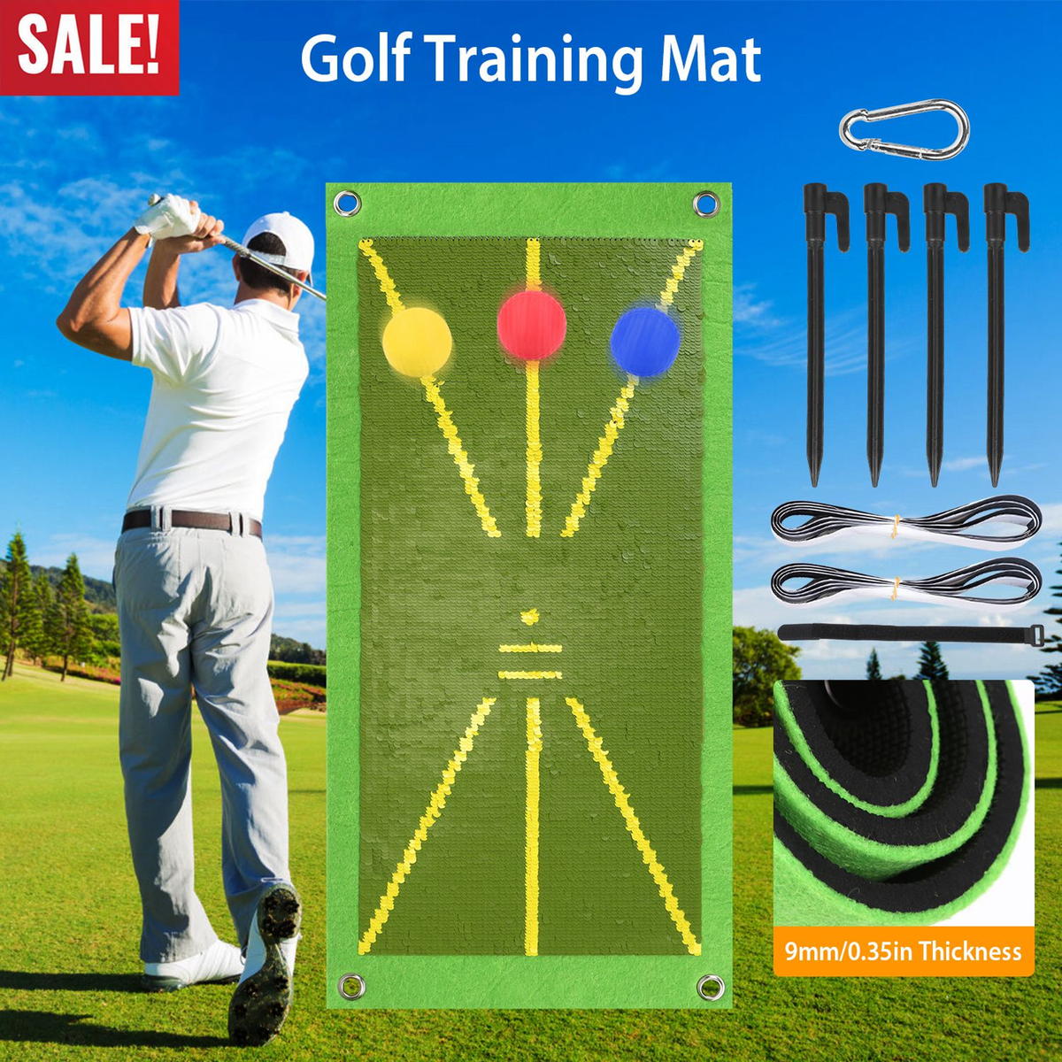 Golf Training Mat with Swing Path Alignment Guide