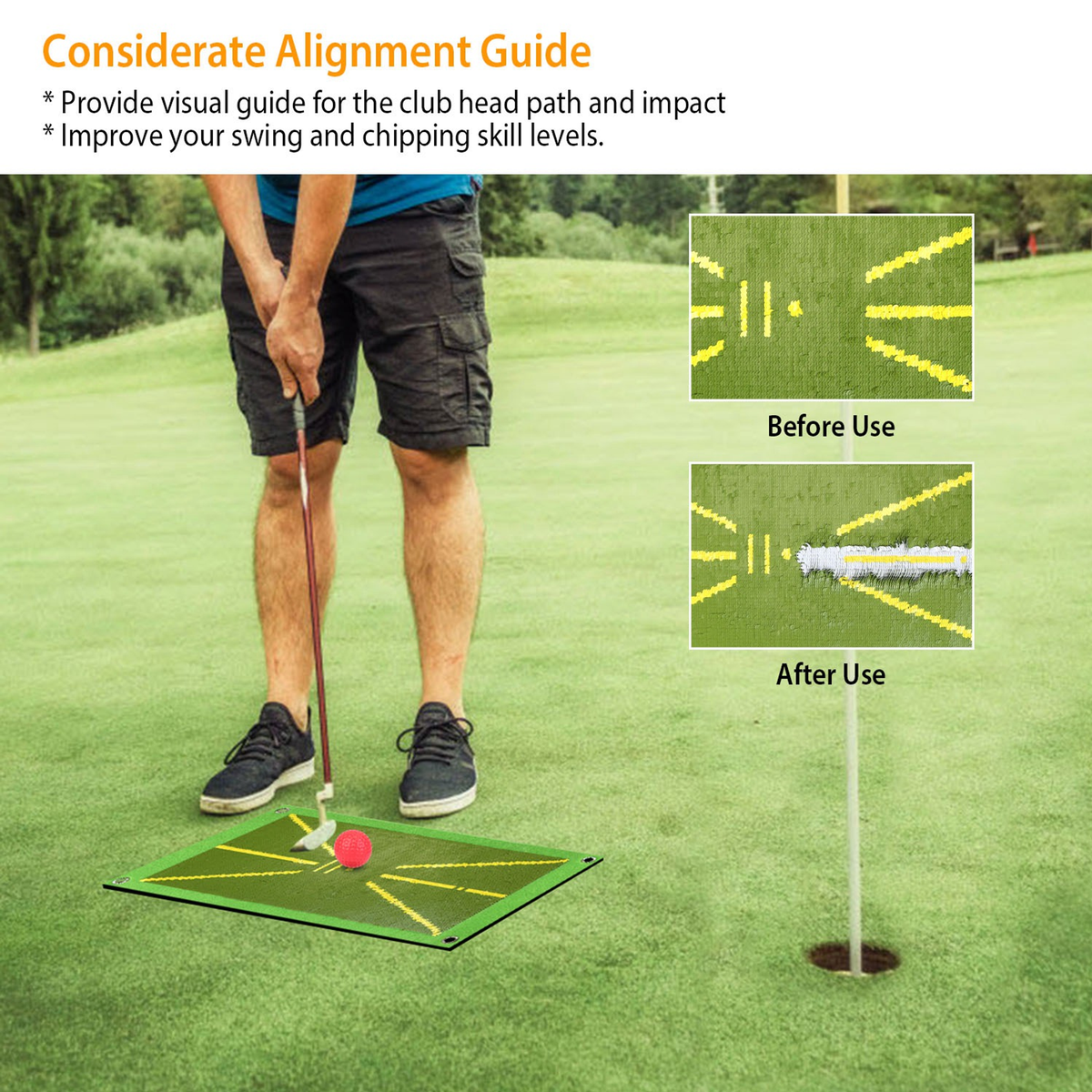 Golf Training Mat with Swing Path Alignment Guide