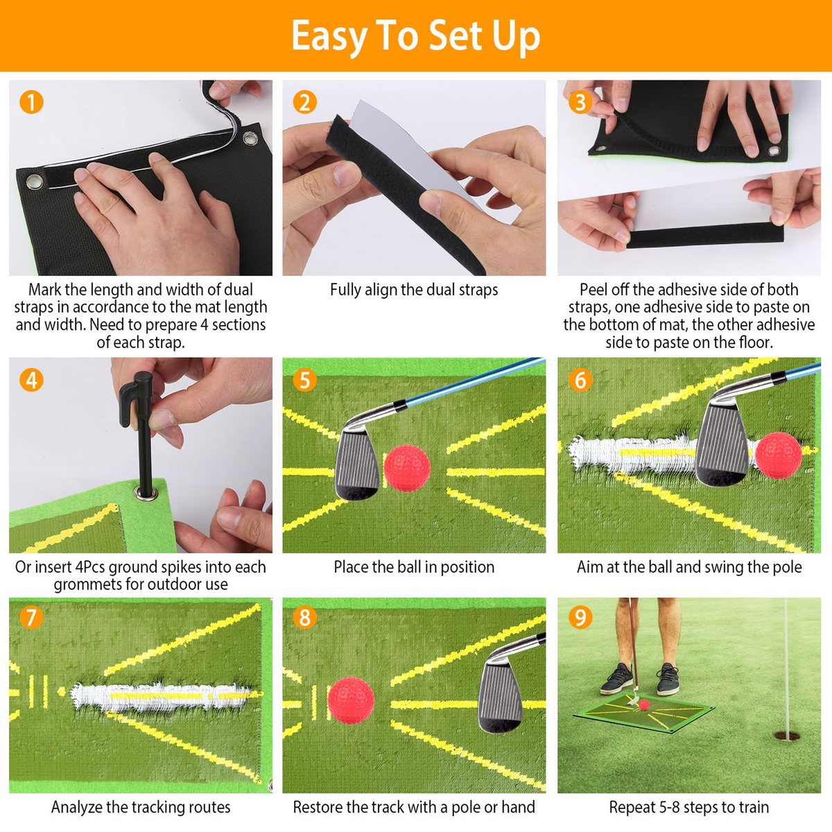 Golf Training Mat with Swing Path Alignment Guide