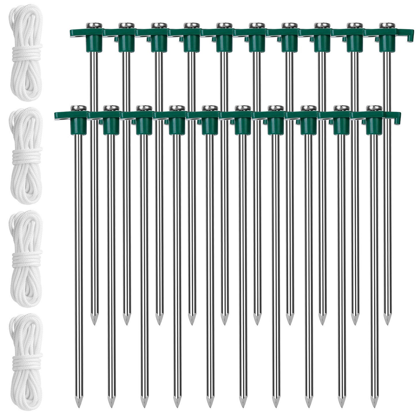 Tent Stakes and Wind Ropes Set (20 Stakes)