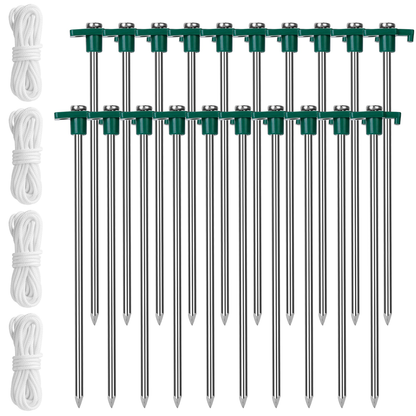 Tent Stakes and Wind Ropes Set (20 Stakes)
