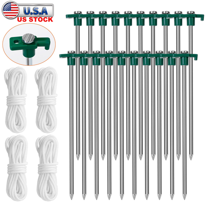 Tent Stakes and Wind Ropes Set (20 Stakes)