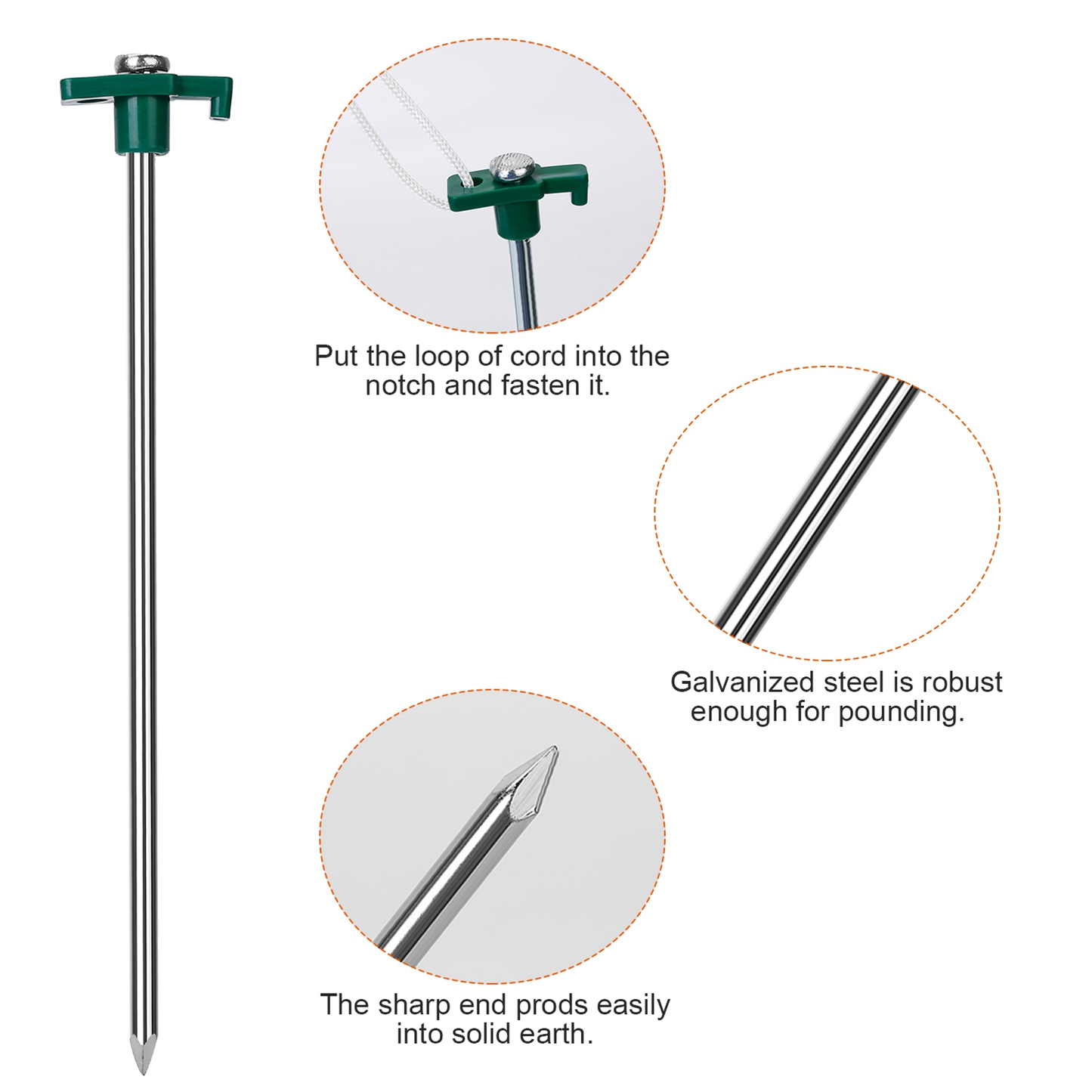 Tent Stakes and Wind Ropes Set (20 Stakes)