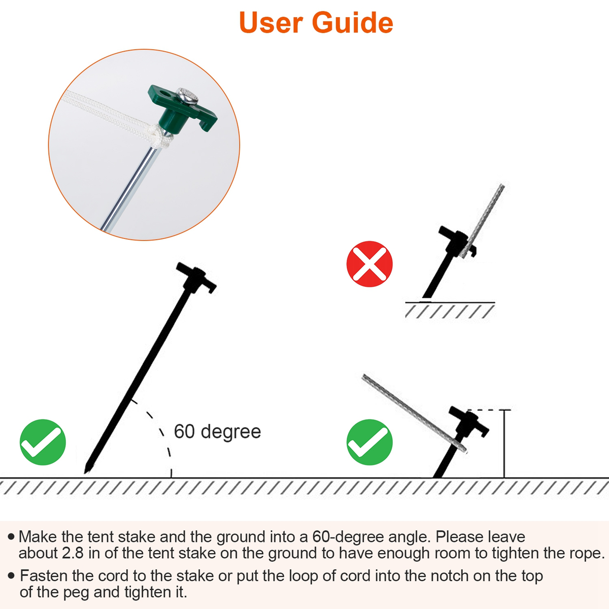 Tent Stakes and Wind Ropes Set (20 Stakes)