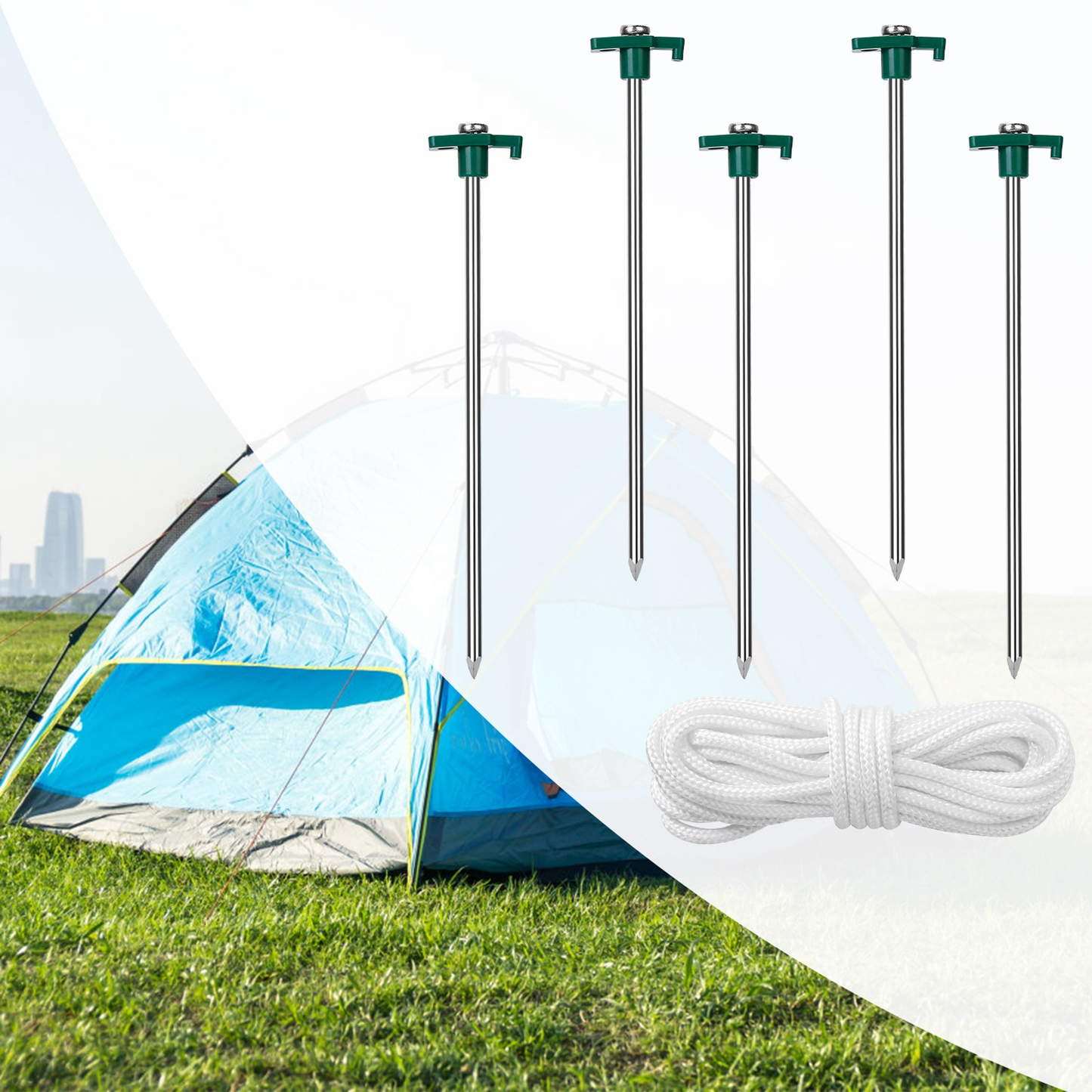 Tent Stakes and Wind Ropes Set (20 Stakes)