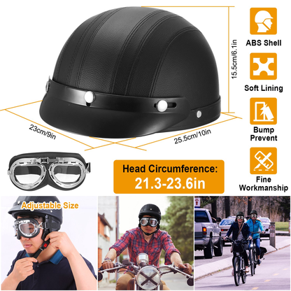 Open Face Motorcycle Half Helmet with Goggles