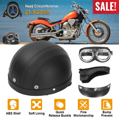Open Face Motorcycle Half Helmet with Goggles