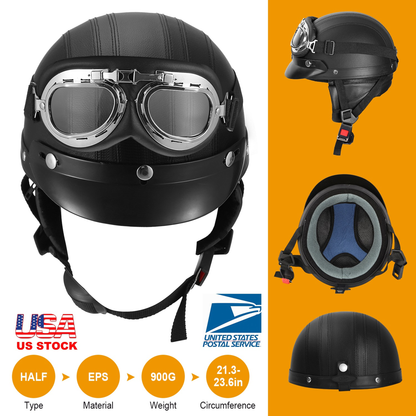Open Face Motorcycle Half Helmet with Goggles