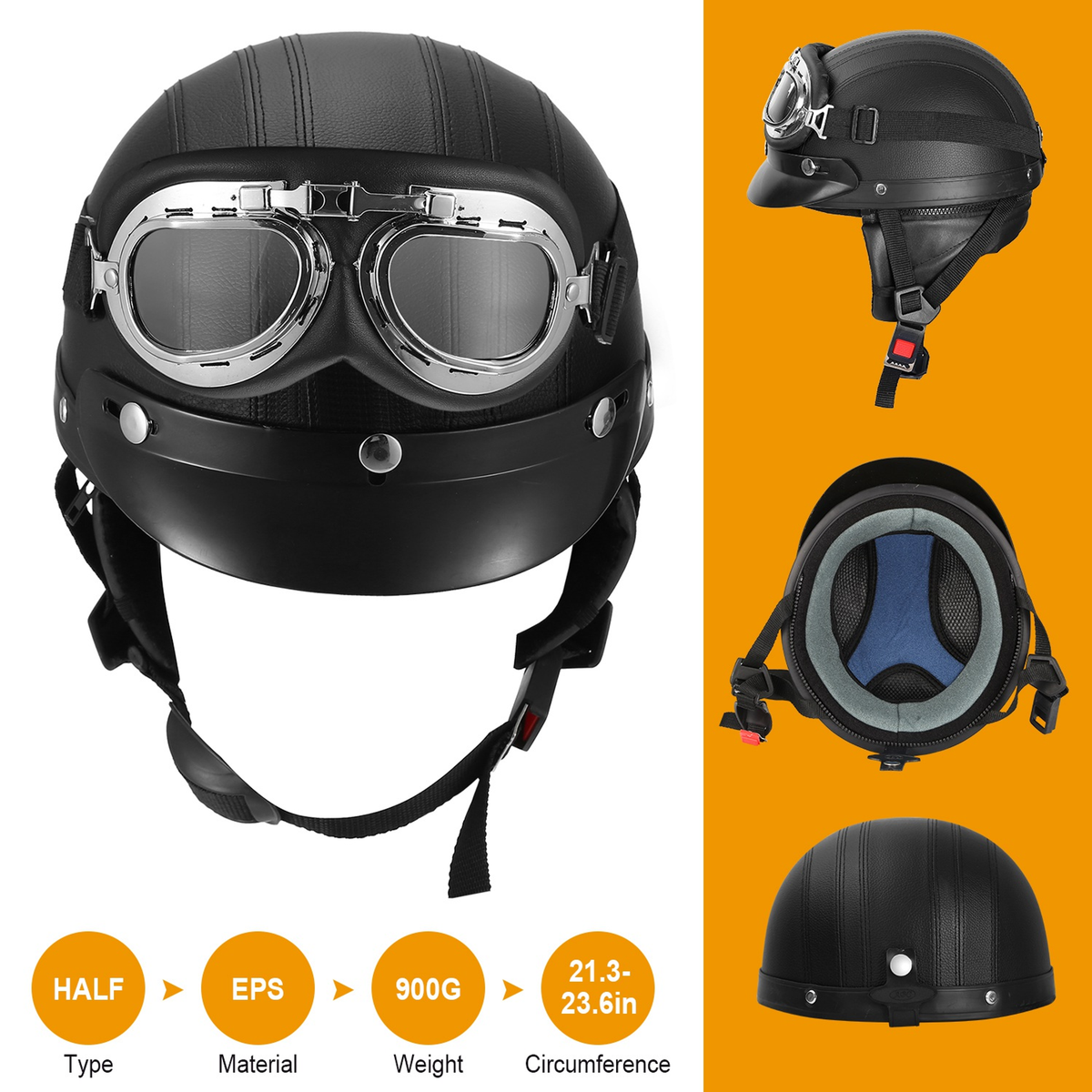 Open Face Motorcycle Half Helmet with Goggles