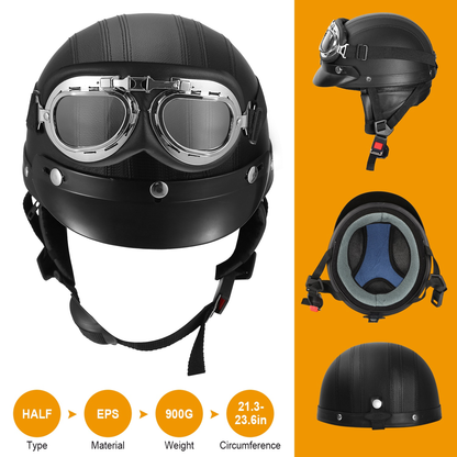 Open Face Motorcycle Half Helmet with Goggles
