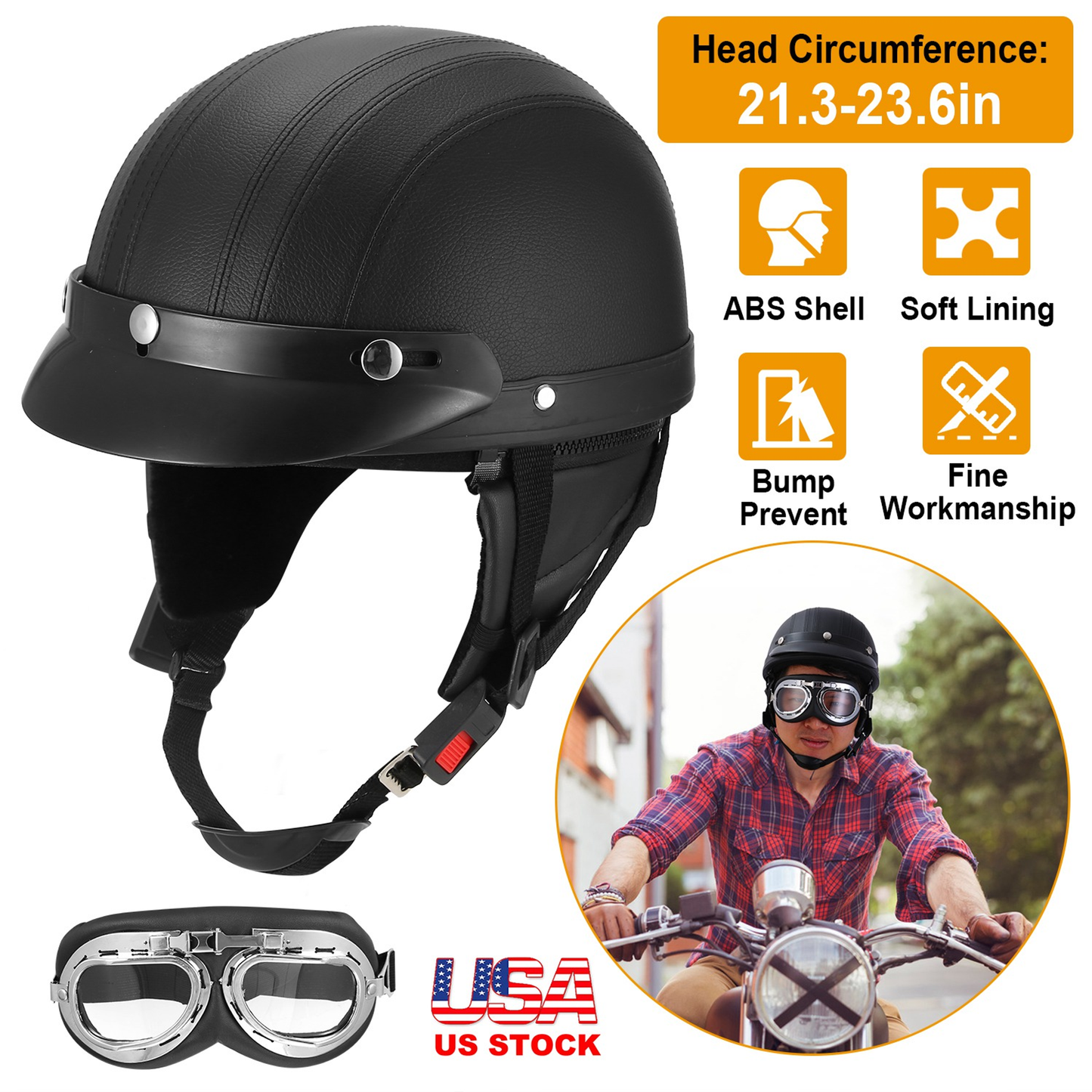 Open Face Motorcycle Half Helmet with Goggles