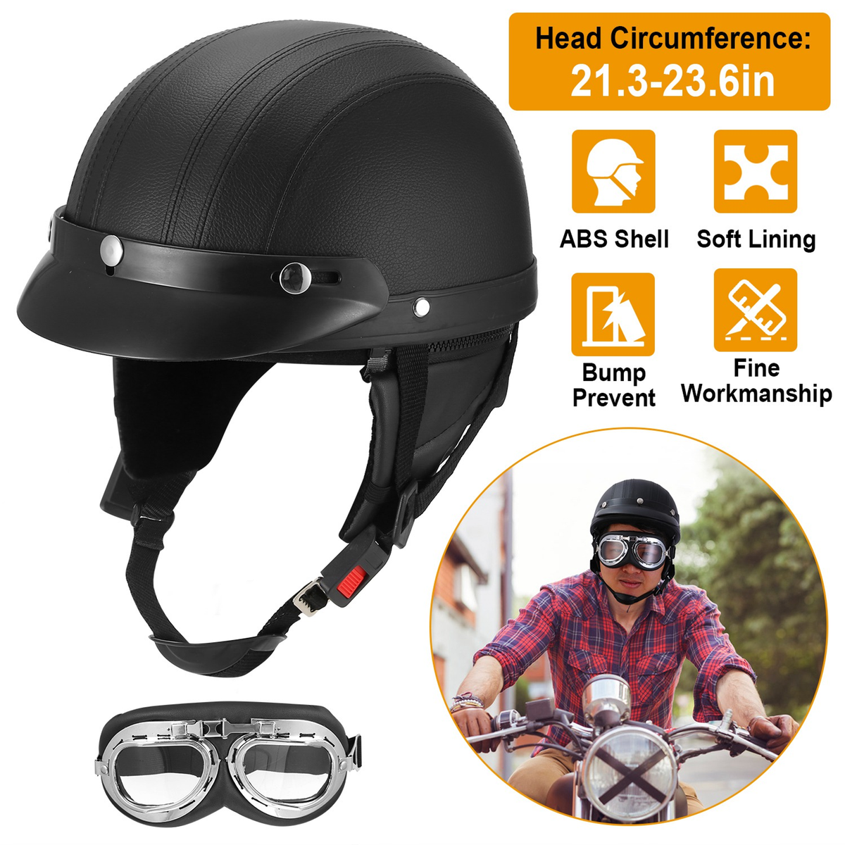 Open Face Motorcycle Half Helmet with Goggles