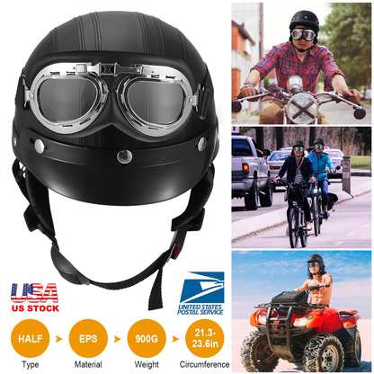 Open Face Motorcycle Half Helmet with Goggles