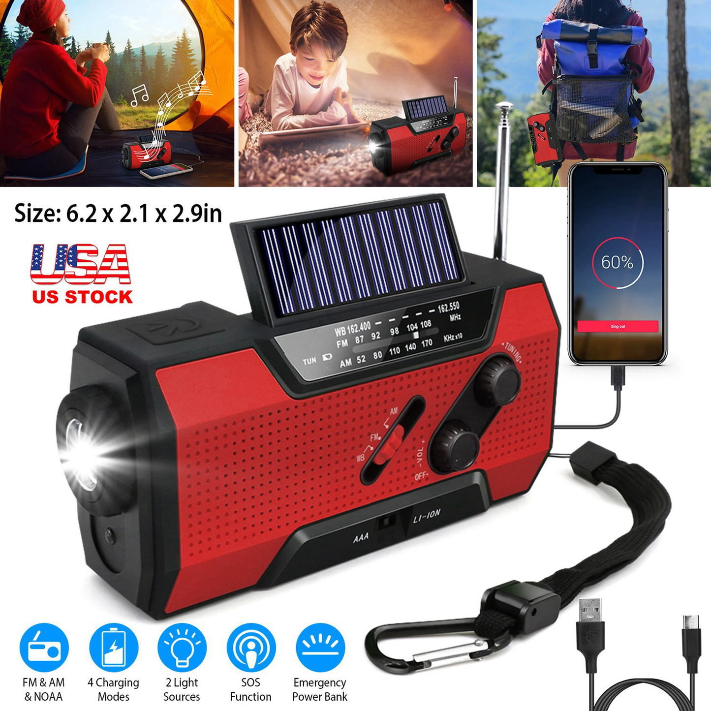 Emergency Solar Hand Crank Weather Radio Flashlight
