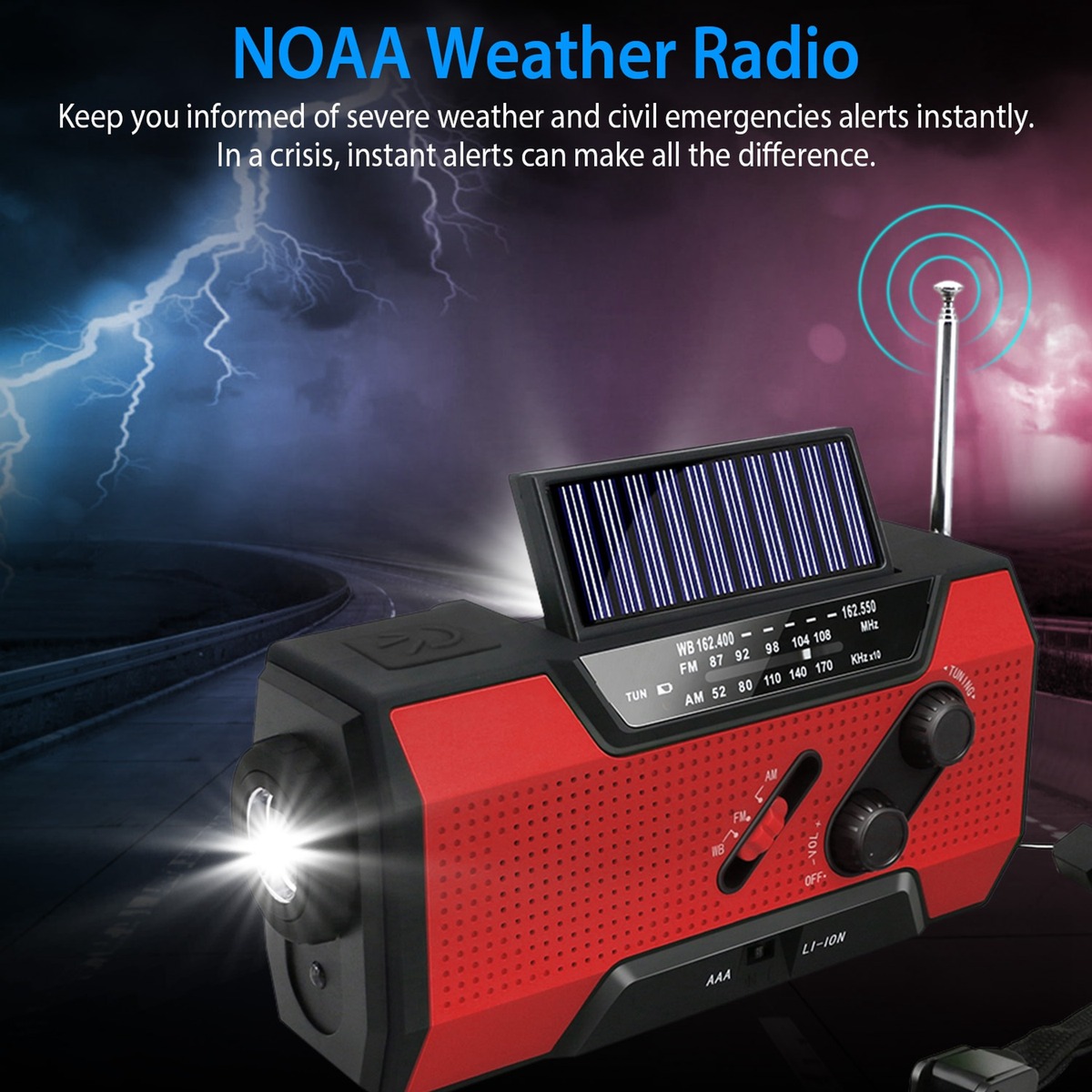 Emergency Solar Hand Crank Weather Radio Flashlight
