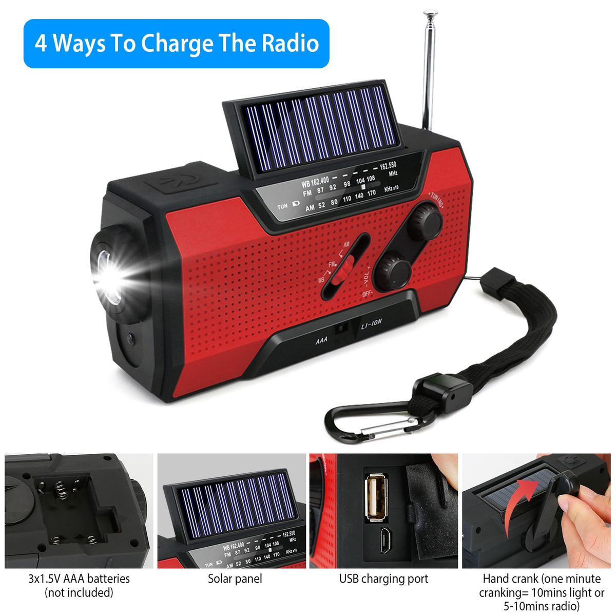 Emergency Solar Hand Crank Weather Radio Flashlight