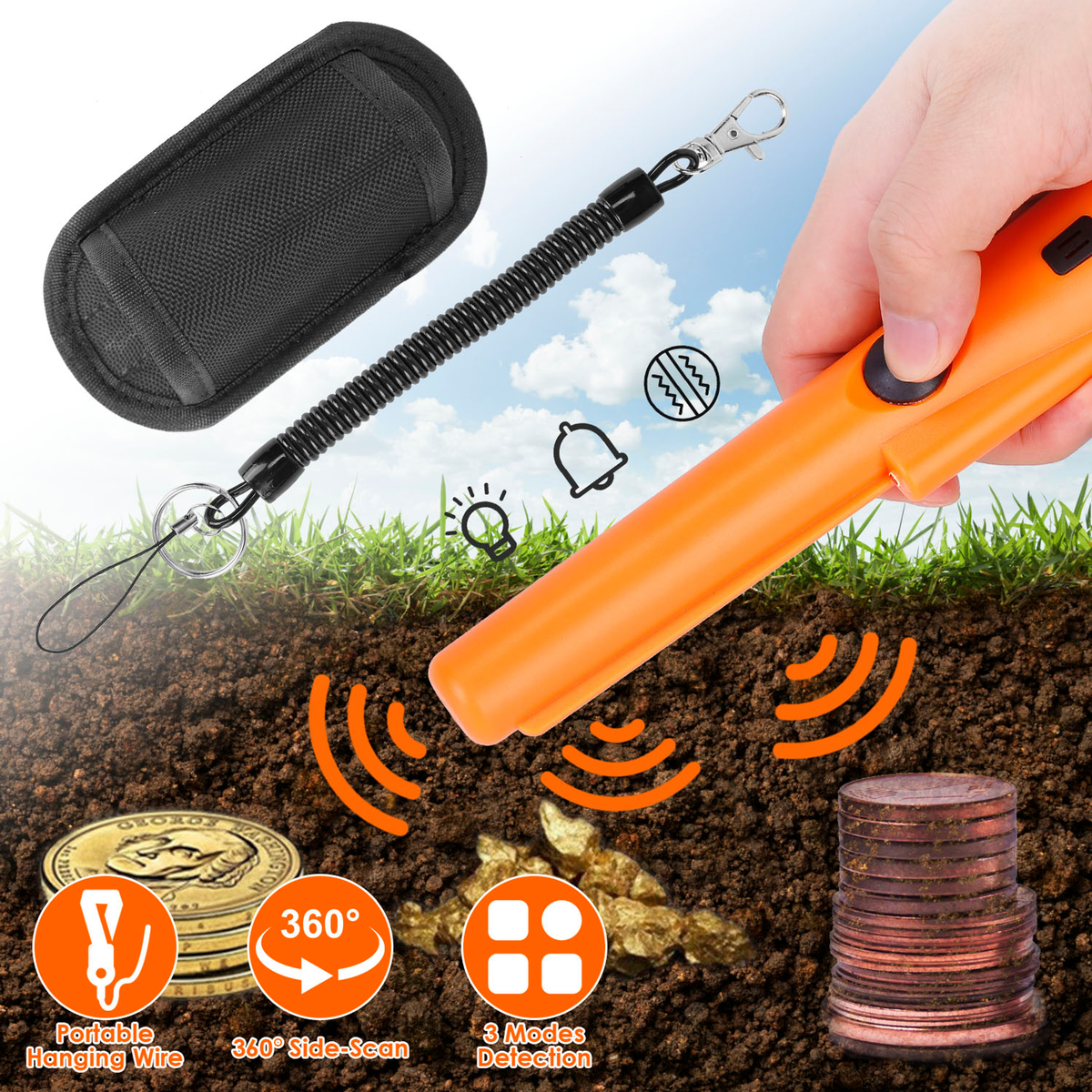 Handheld Metal Detector Pinpointer with LED Light