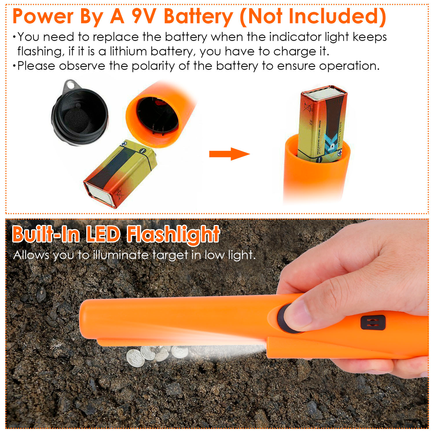 Handheld Metal Detector Pinpointer with LED Light