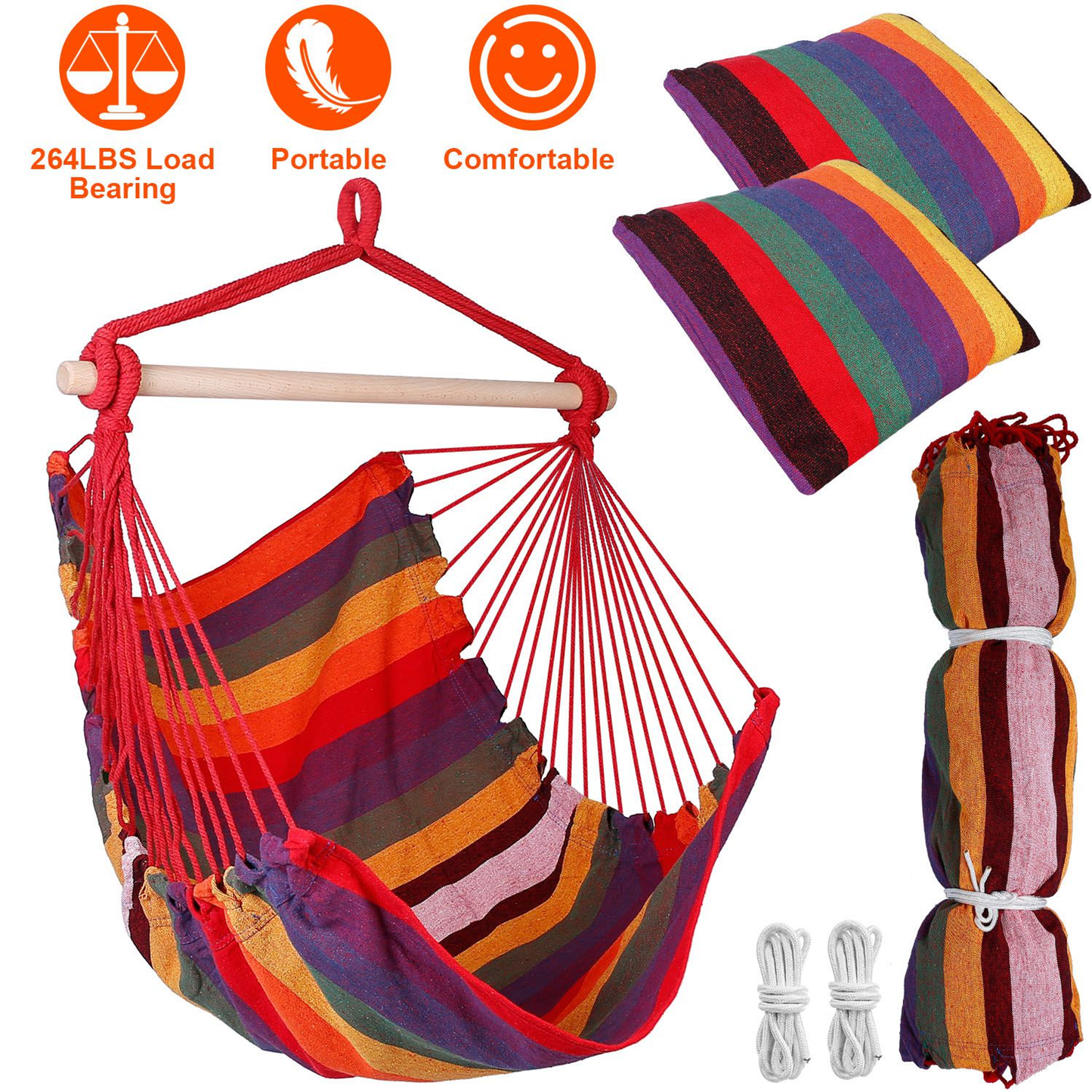 Canvas Hammock Hanging Chair Porch and Patio Swing Seat