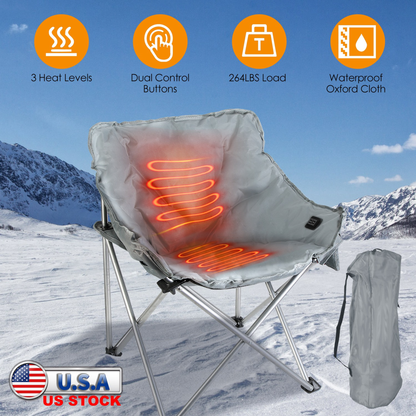 Heated Camping Chair with Carrying Bag, Grey