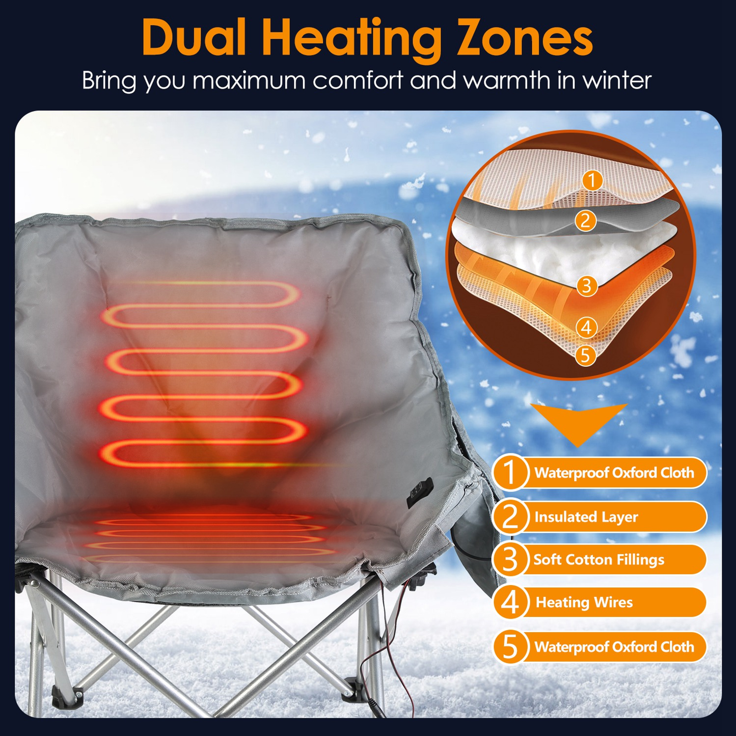 Heated Camping Chair with Carrying Bag, Grey
