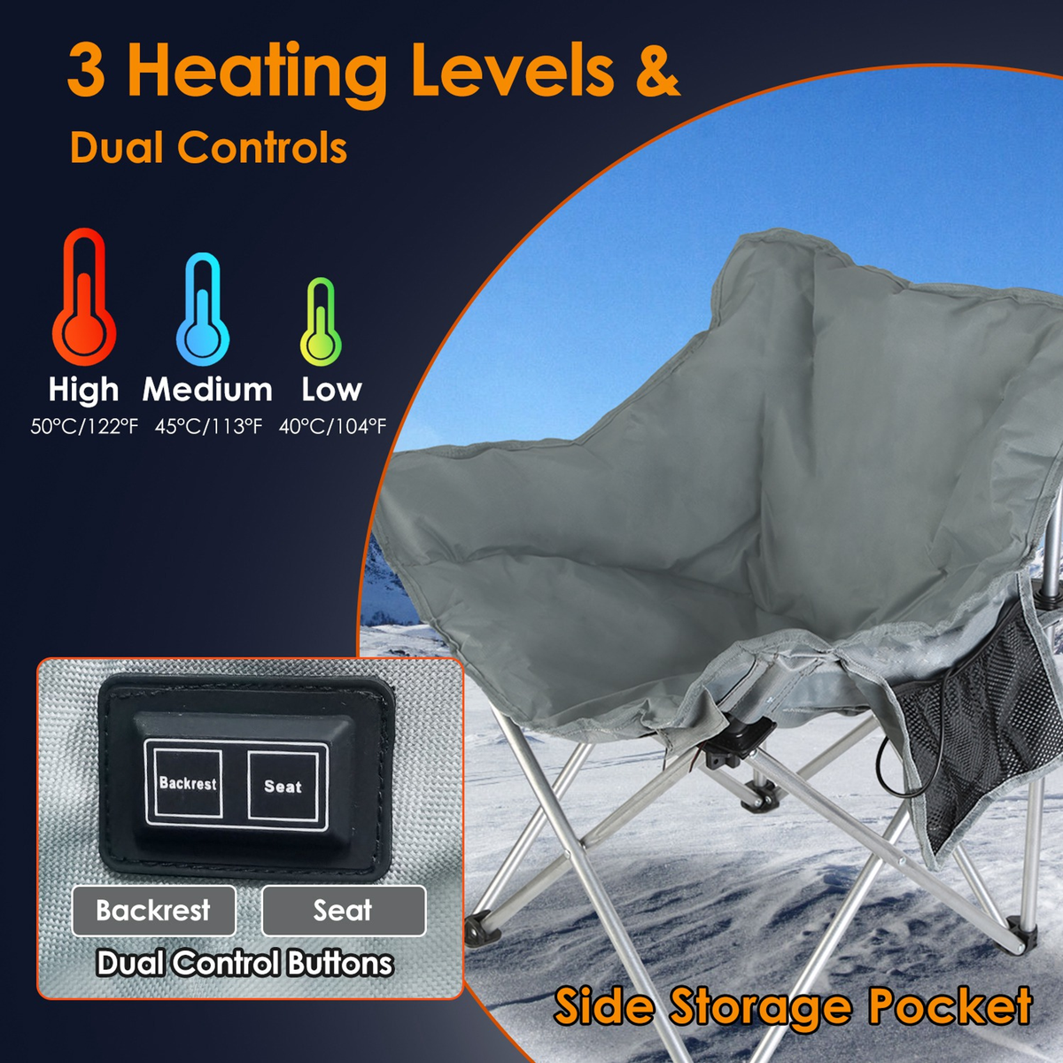 Heated Camping Chair with Carrying Bag, Grey