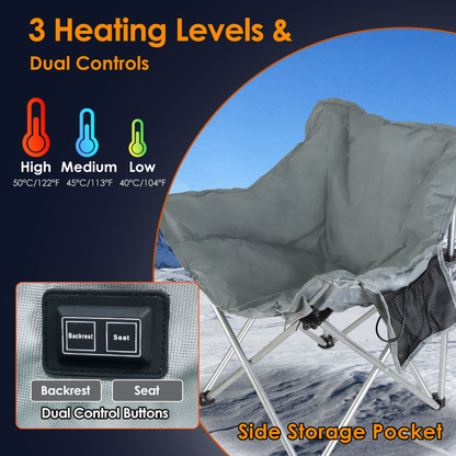 Heated Camping Chair with Carrying Bag, Grey