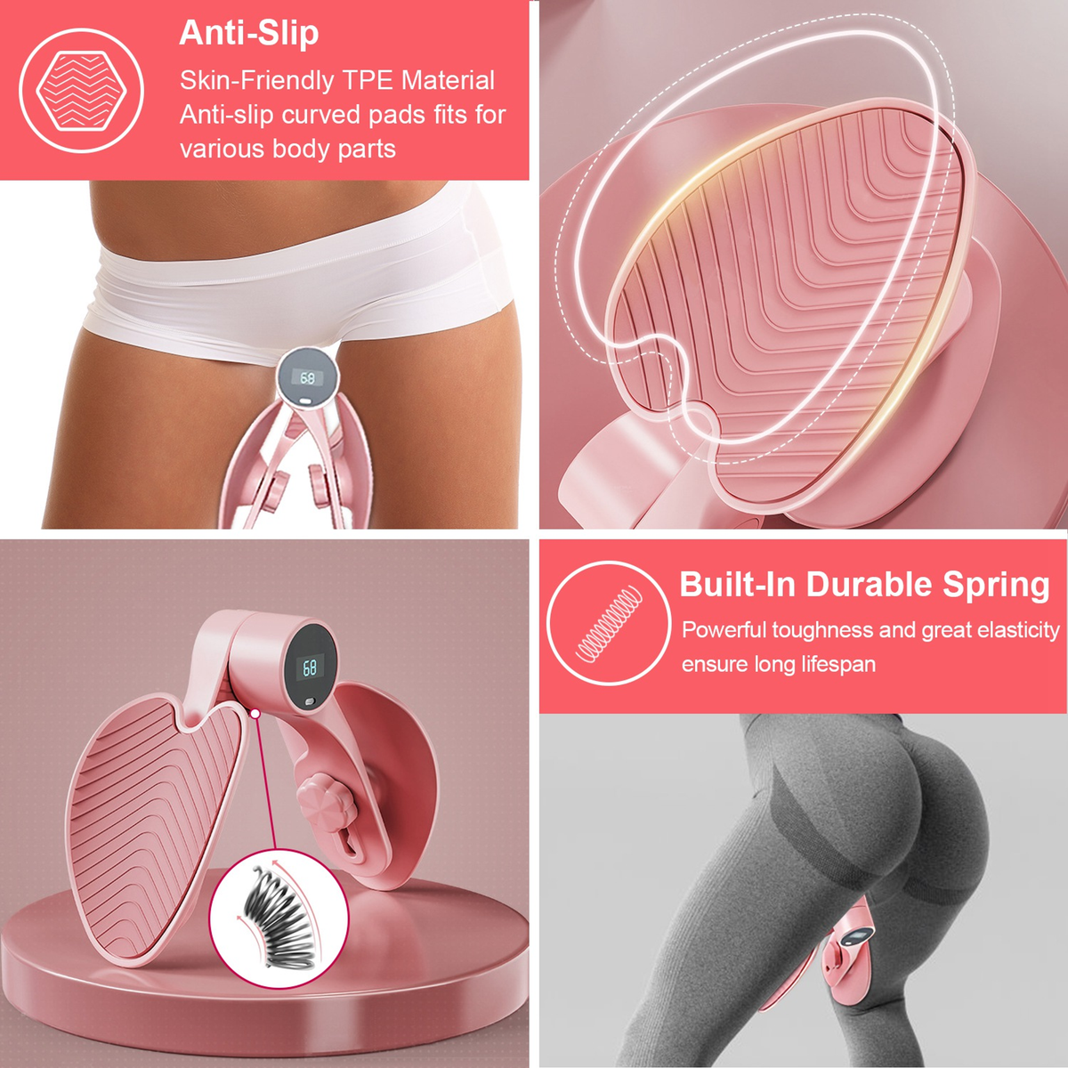Thigh Exerciser Hip Trainer, 3 Resistance Levels, Pink