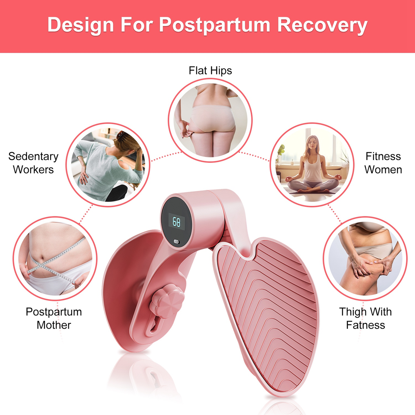 Thigh Exerciser Hip Trainer, 3 Resistance Levels, Pink