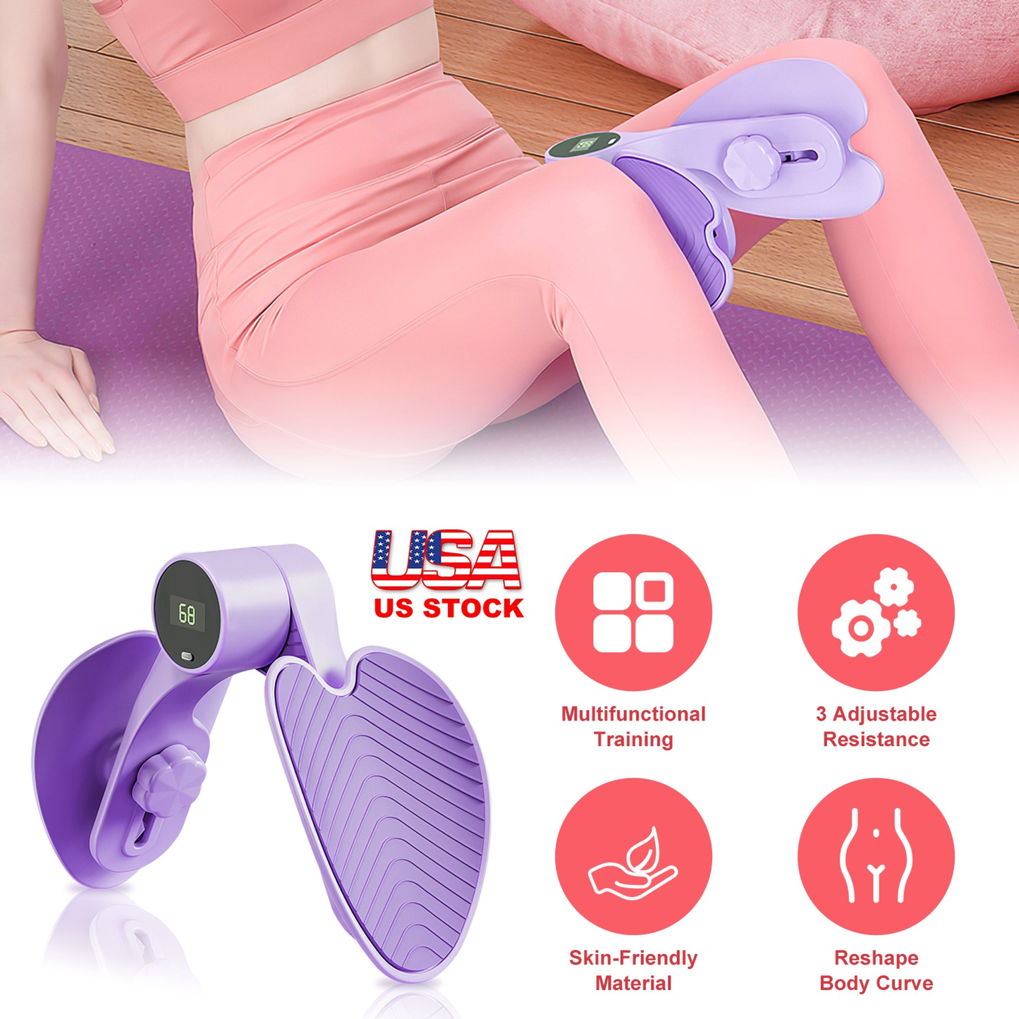 Thigh Exerciser Hip Trainer, 3 Resistance Levels, Pink