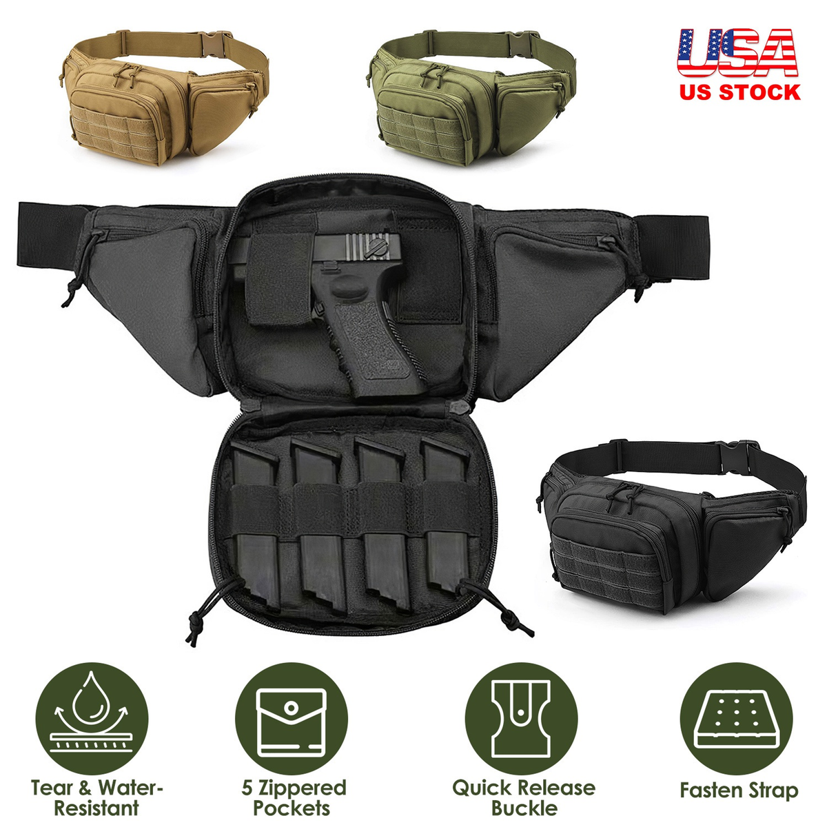 Tactical Fanny Pack Concealed Carry Bag, Khaki