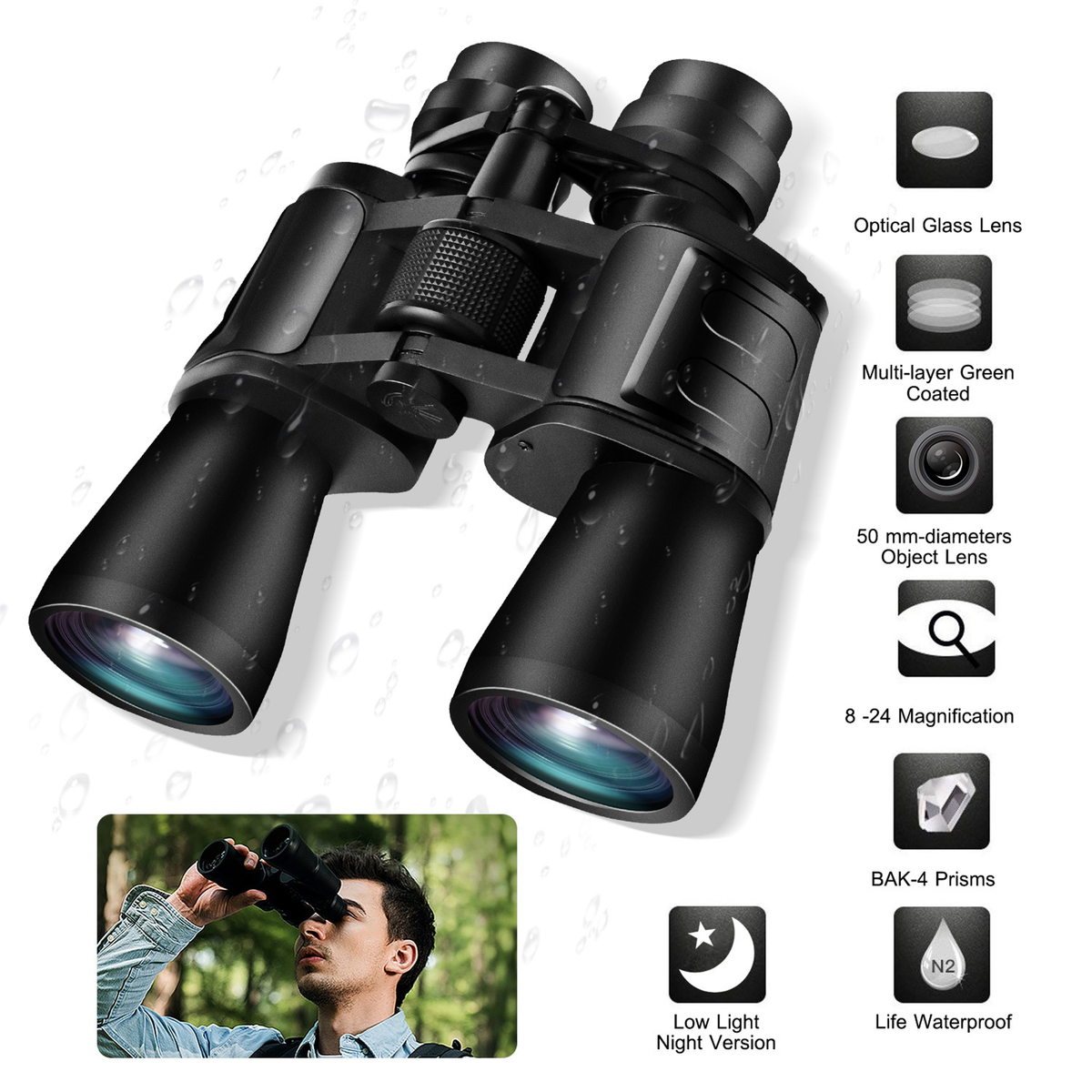 Portable Zoom Binoculars with Carrying Case