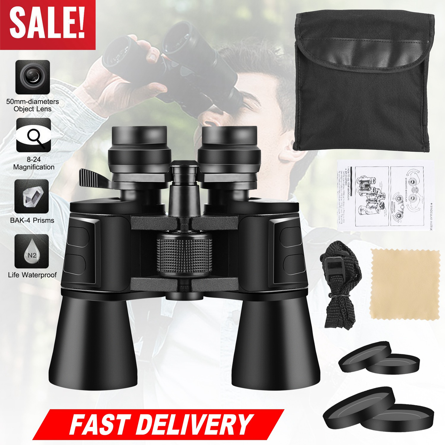 Portable Zoom Binoculars with Carrying Case