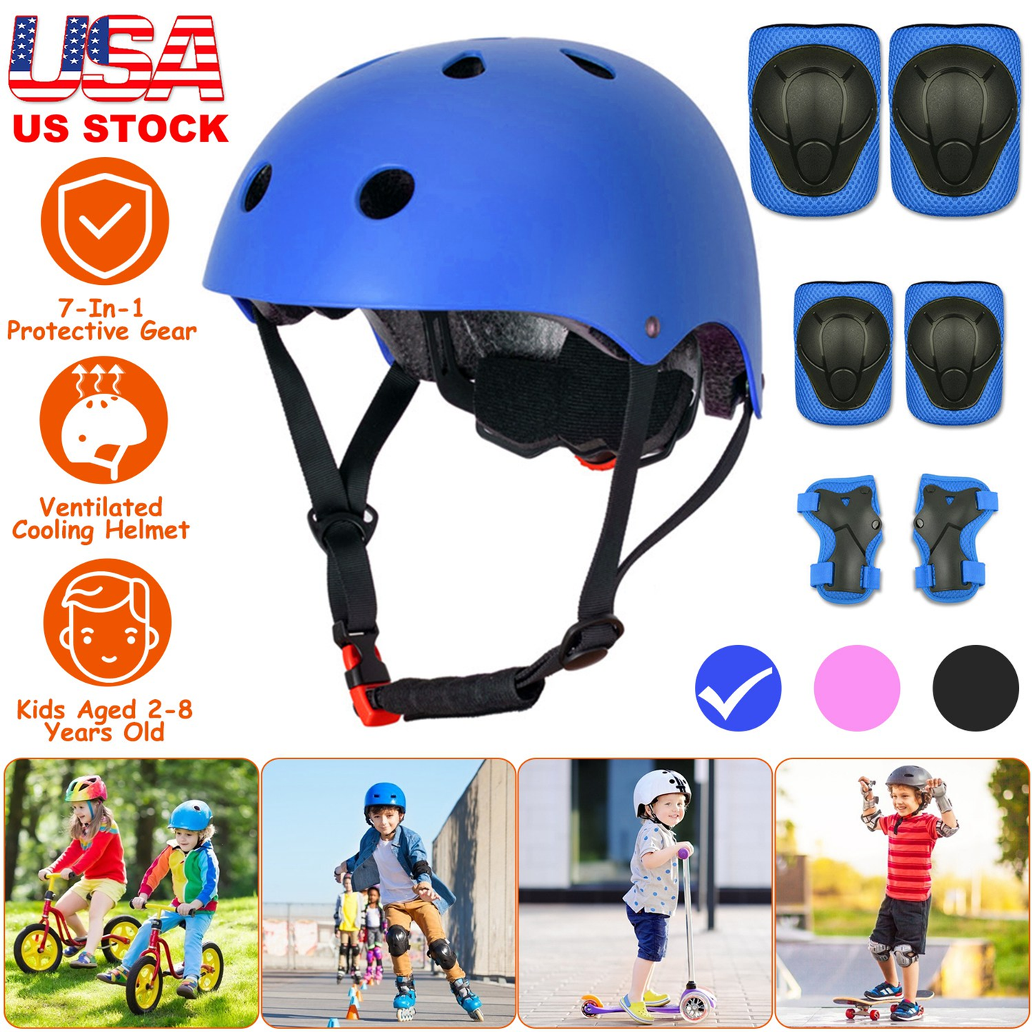 Kids 7-Piece Safety Helmet and Pad Set