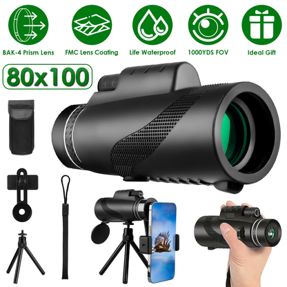 80x100 HD Monocular Telescope with BAK-4 Prism