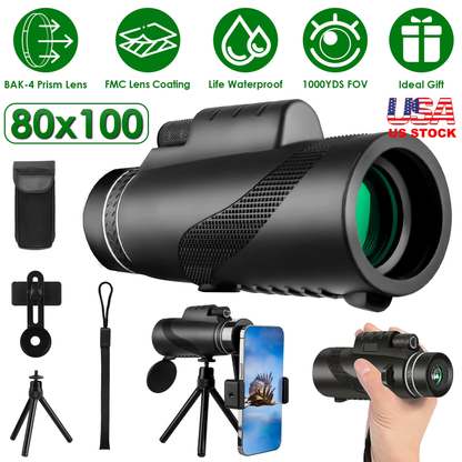 80x100 HD Monocular Telescope with BAK-4 Prism