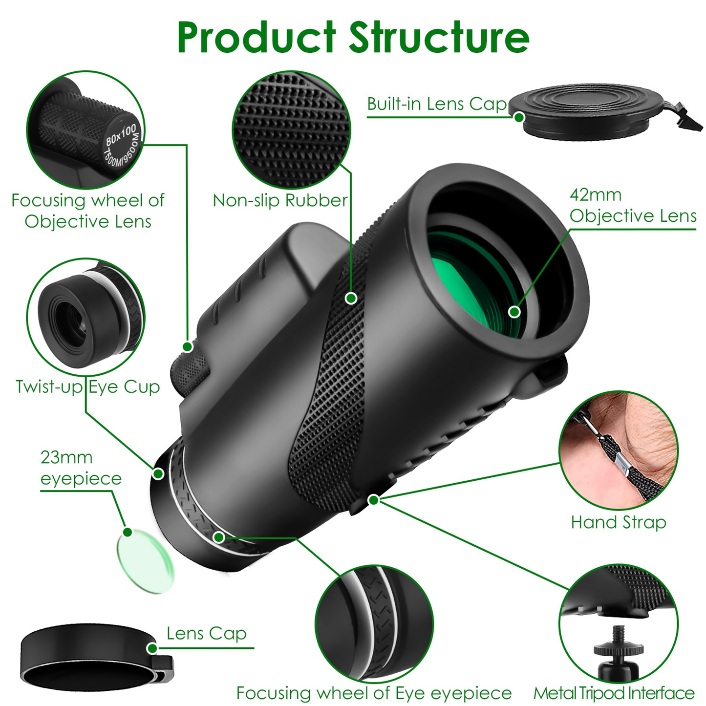 80x100 HD Monocular Telescope with BAK-4 Prism