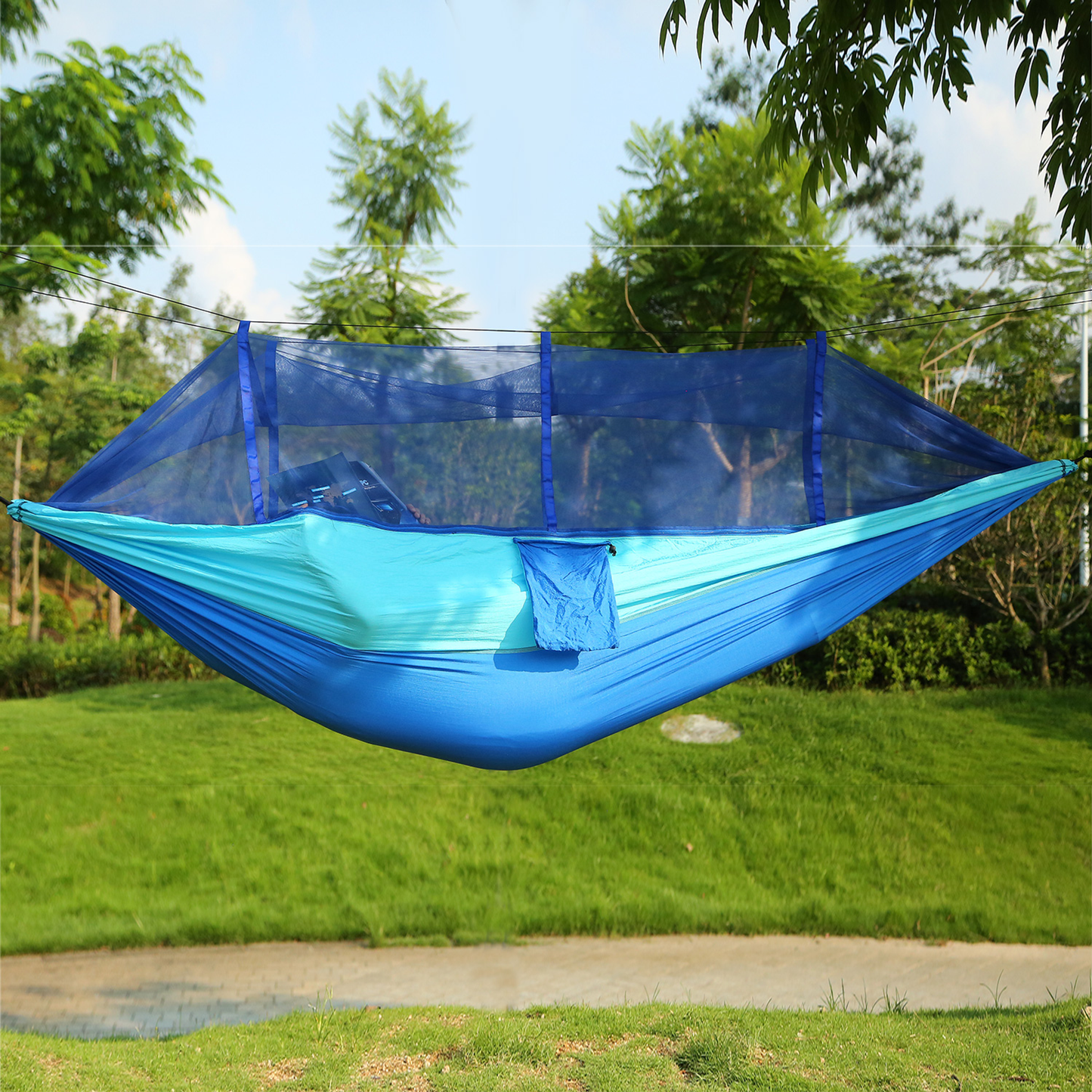 2-Person Camping Hammock with Mosquito Net, Blue