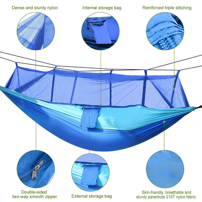 2-Person Camping Hammock with Mosquito Net, Blue