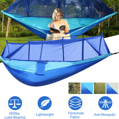 2-Person Camping Hammock with Mosquito Net, Blue